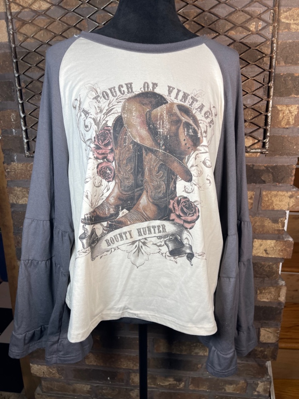SHEIN Graphic Cowboy Boot Top White and Grey “A Touch of Vintage Bounty Hunter”